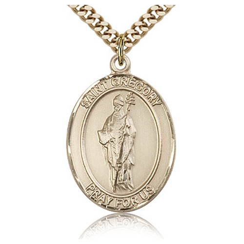 Gold Filled 1in St Gregory Medal & 24in Chain