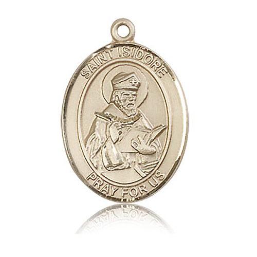 14kt Yellow Gold 1in St Isidore of Seville Medal