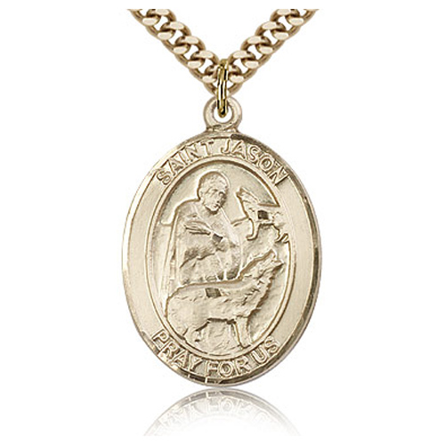 Gold Filled 1in St Jason Medal & 24in Chain
