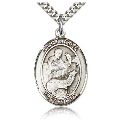 Sterling Silver 1in St Jason Medal & 24in Chain