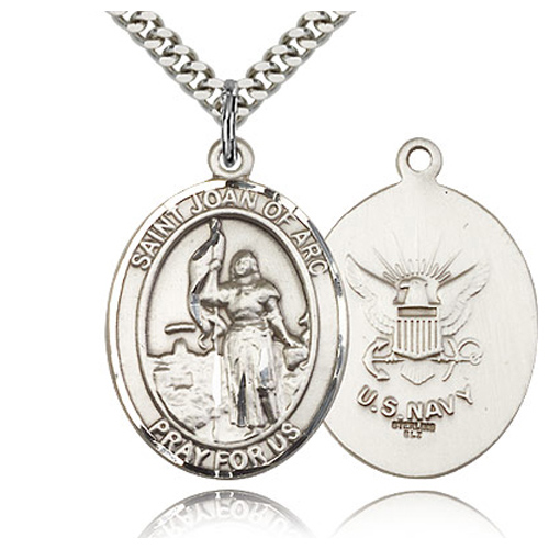 Sterling Silver 1in St Joan of Arc Navy Medal & 24in Chain