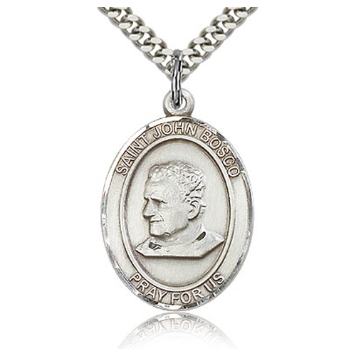 Sterling Silver 1in St John Bosco Medal & 24in Chain