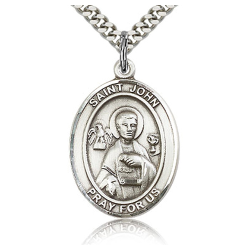 Sterling Silver 1in St John the Apostle Medal & 24in Chain