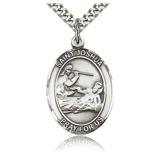 Sterling Silver 1in St Joshua Medal & 24in Chain