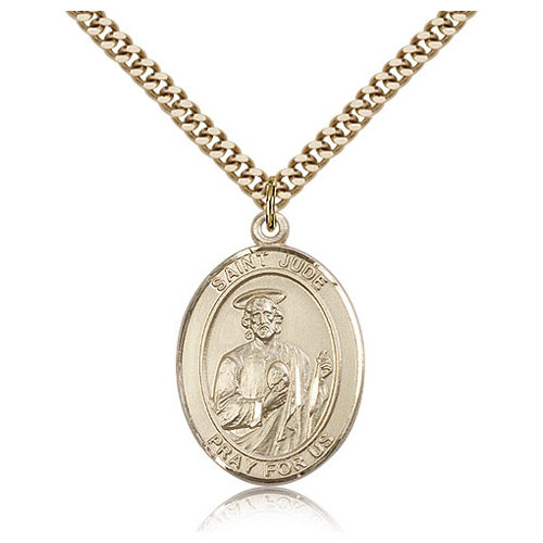 Gold Filled 1in St Jude Pray For Us Medal & 24in Chain