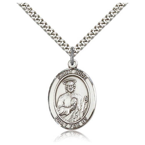 Sterling Silver 1in Oval St Jude Medal & 24in Chain