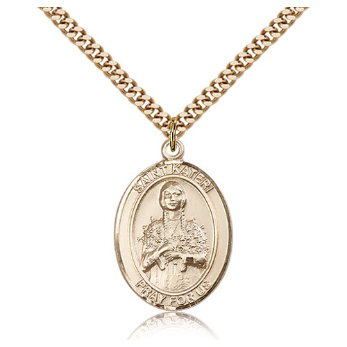 Gold Filled 1in St Kateri Medal & 24in Chain