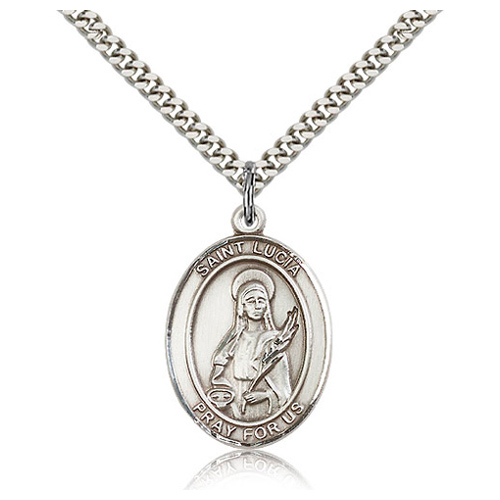 Sterling Silver 1in St Lucia Medal & 24in Chain