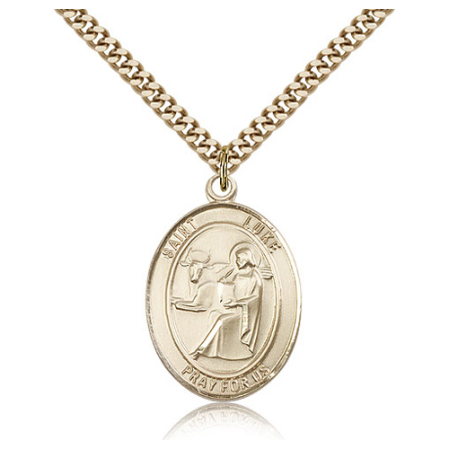 Gold Filled 1in St Luke Medal & 24in Chain