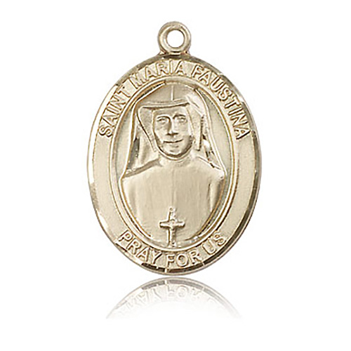 14kt Yellow Gold 1in St Maria Faustina Medal
