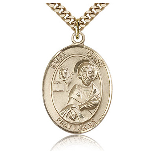 Gold Filled 1in St Mark Medal & 24in Chain