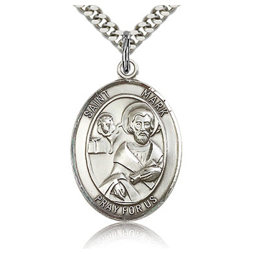 Sterling Silver 1in St Mark Medal & 24in Chain