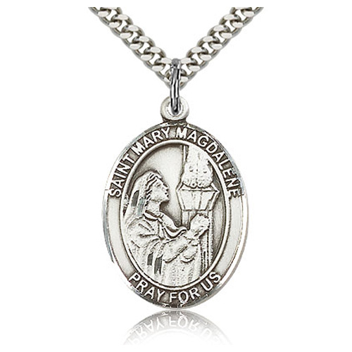 Sterling Silver 1in St Mary Magdalene Medal & 24in Chain