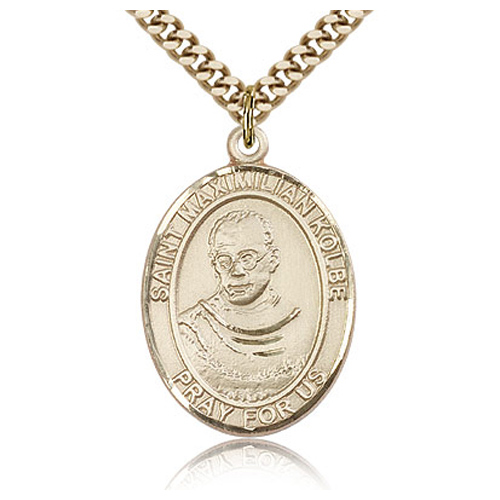 Gold Filled 1in St Maximilian Kolbe Medal & 24in Chain