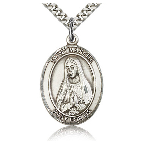 Sterling Silver 1in St Martha Medal & 24in Chain