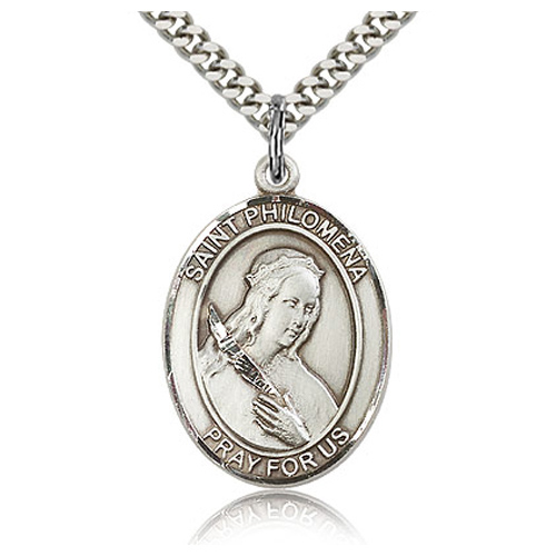 Sterling Silver 1in St Philomena Medal & 24in Chain