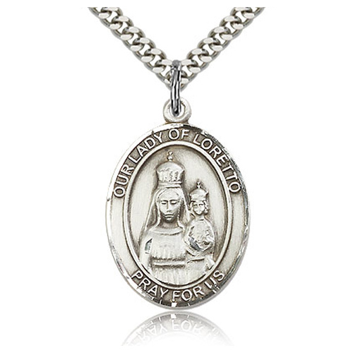 Sterling Silver 1in Lady of Loretto Medal & 24in Chain