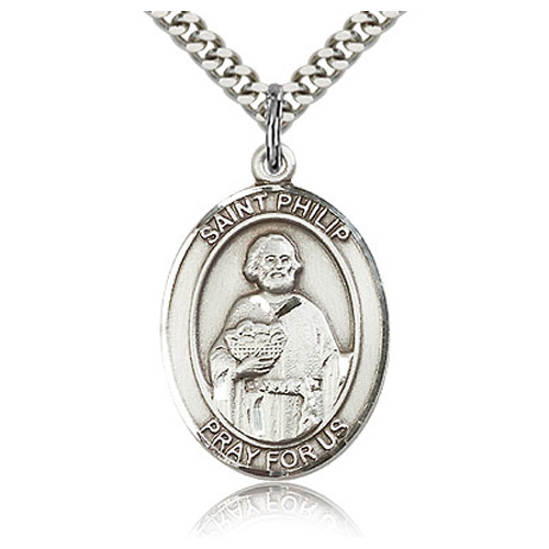 Sterling Silver 1in St Philip the Apostle Medal & 24in Chain