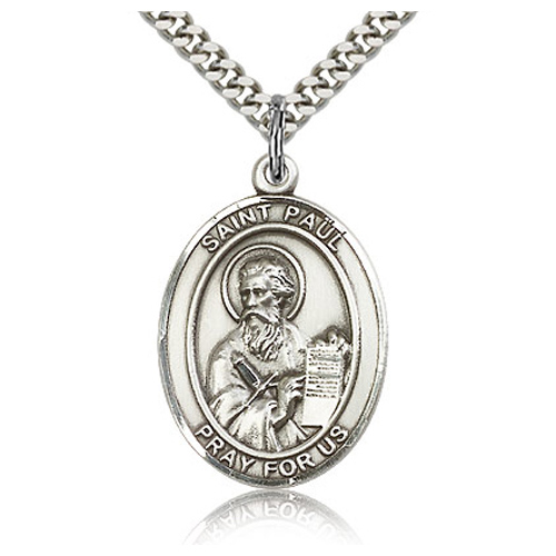 Sterling Silver 1in St Paul the Apostle Medal & 24in Chain