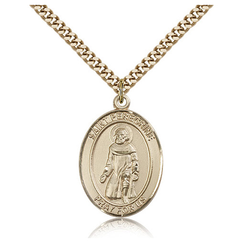 Gold Filled 1in St Peregrine Medal & 24in Chain