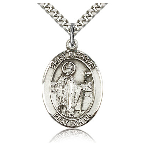 Sterling Silver 1in St Richard Medal & 24in Chain