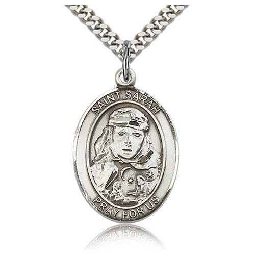 Sterling Silver 1in St Sarah Medal & 24in Chain