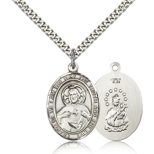 Sterling Silver 1in Scapular Medal & 24in Chain
