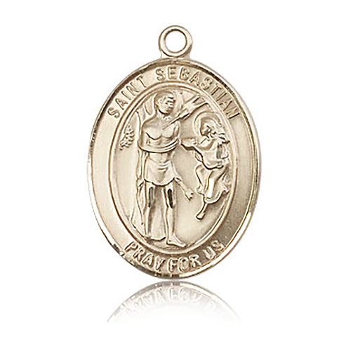 14kt Yellow Gold Oval 1in St Sebastian Medal