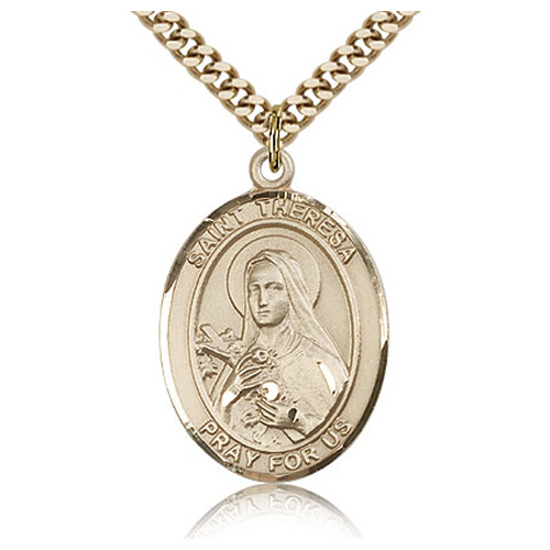 Gold Filled 1in Oval St Theresa Medal & 24in Chain