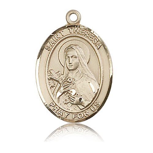 Oval 14kt Yellow Gold 1in St Theresa Medal