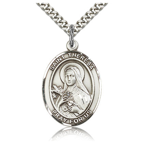 Sterling Silver 1in St Theresa Medal & 24in Chain