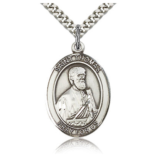 Sterling Silver 1in St Thomas the Apostle Medal & 24in Chain