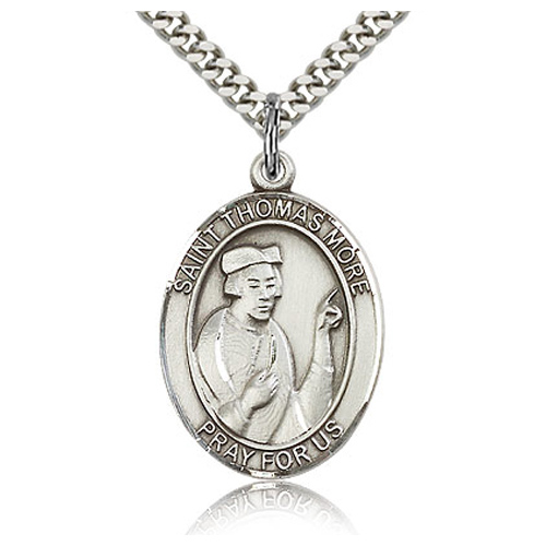 Sterling Silver 1in St Thomas More Medal & 24in Chain