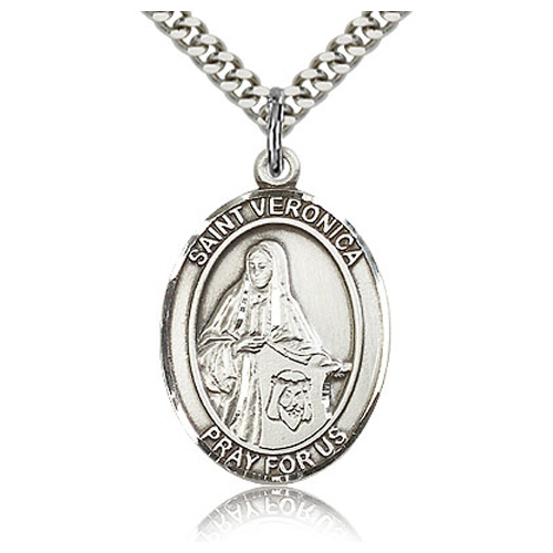 Sterling Silver 1in St Veronica Medal & 24in Chain