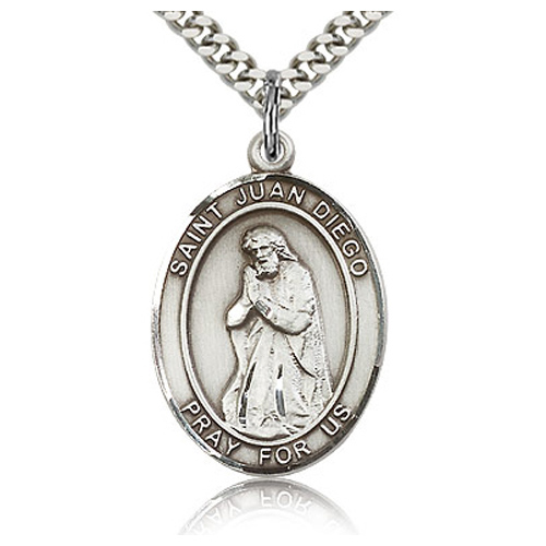 Sterling Silver 1in St Juan Diego Medal & 24in Chain