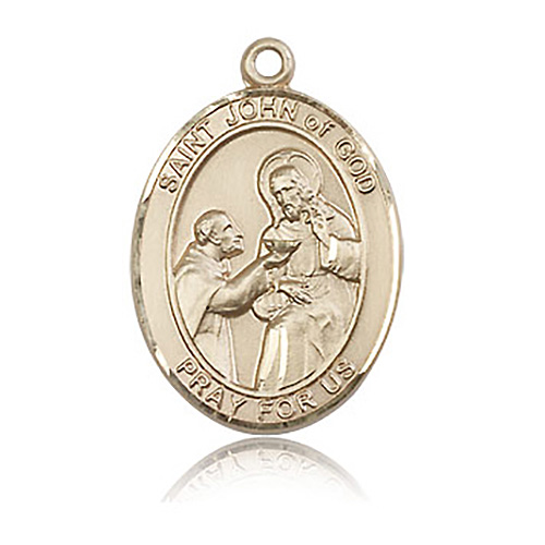 14kt Yellow Gold 1in St John of God Medal