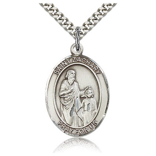 Sterling Silver 1in St Zachary Medal & 24in Chain