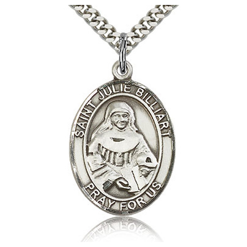 Sterling Silver 1in St Julie Billiart Medal & 24in Chain