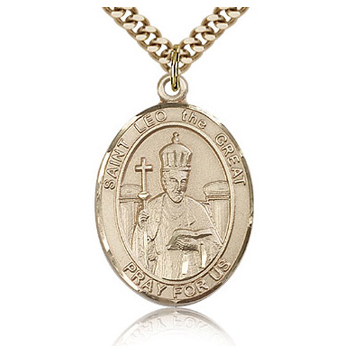 Gold Filled 1in St Leo the Great Medal & 24in Chain