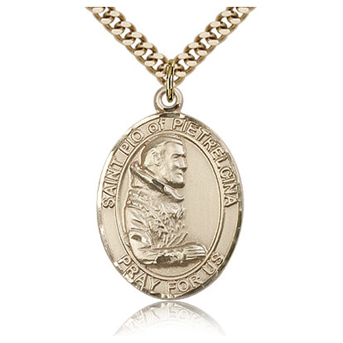 Gold Filled 1in St Pio Medal & 24in Chain
