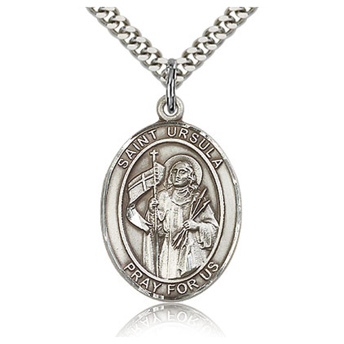 Sterling Silver 1in St Ursula Medal & 24in Chain