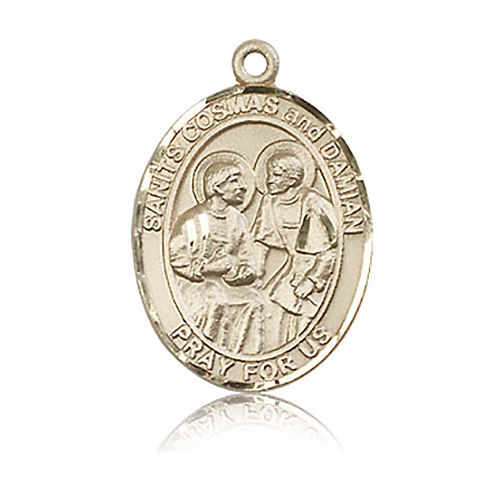 14kt Yellow Gold 1in St Cosmas and Damian Medal