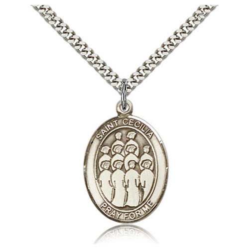 Sterling Silver 1in St Cecilia Choir Medal & 24in Chain