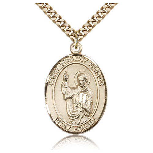 Gold Filled 1in St Vincent Ferrer Medal & 24in Chain