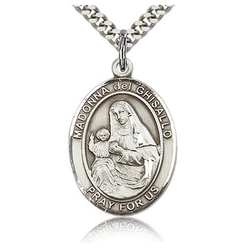 Sterling Silver 1in St Madonna Del Ghisallo Medal & 24in Chain
