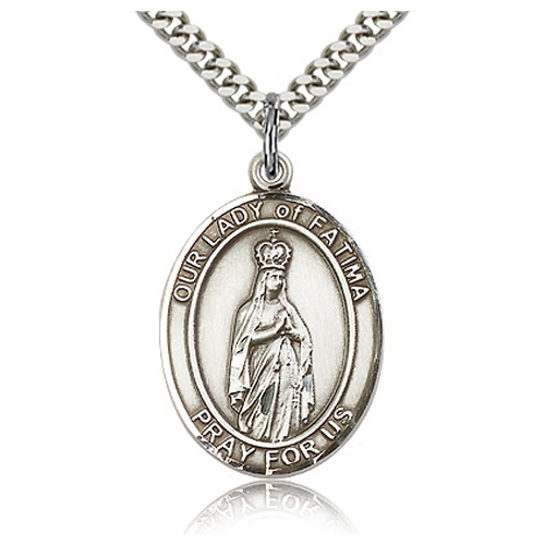 Sterling Silver 1in Our Lady of Fatima Medal & 24in Chain