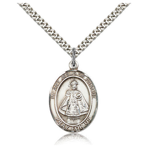 Sterling Silver 1in Infant of Prague Medal & 24in Chain