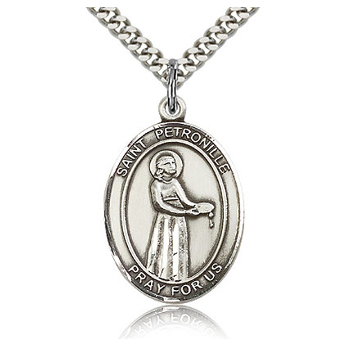 Sterling Silver 1in St Petronille Medal & 24in Chain