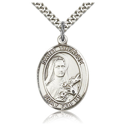 Sterling Silver 1in St Therese of Lisieux Medal & 24in Chain
