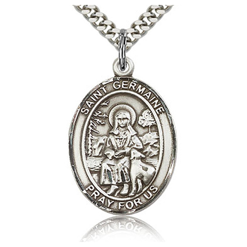 Sterling Silver 1in St Germaine Medal & 24in Chain